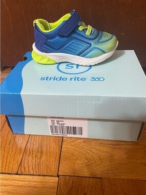 Stride Rite Blue and Lime Green Baby Athletic Sneaker with Hook-and-Loop Strap
